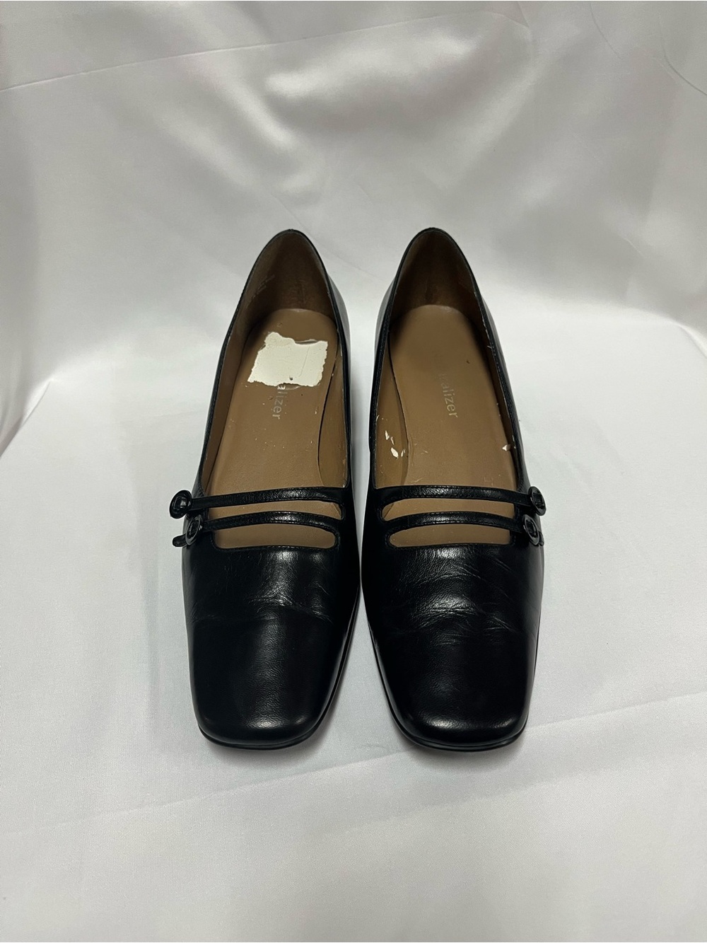 Naturalizer Black Leather Double-Strap Mary Jane Flats